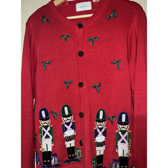 Vintage Lemon Grass Ramie Cotton Christmas Sweater Ugly Cute Cardigan M Medium - Picture 1 of 8